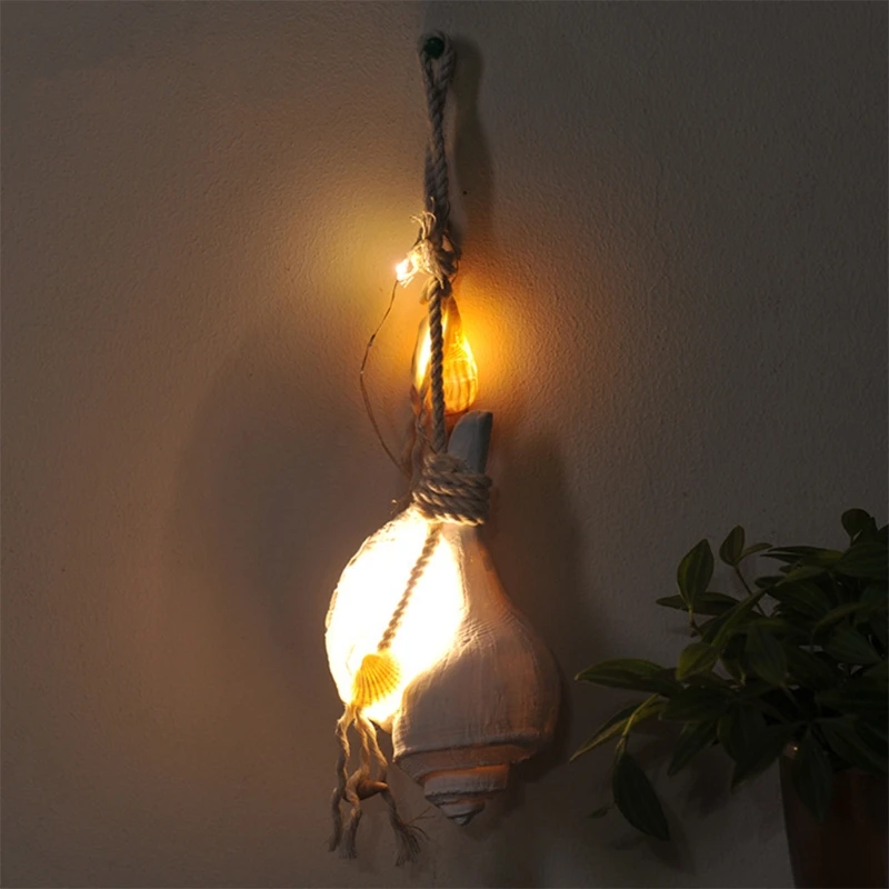 2 Pcs Mediterranean Style Resin Simulation Conch Pendant Marine LED Ornaments Gifts Home Party Beach Wall Decoration | Дом и сад