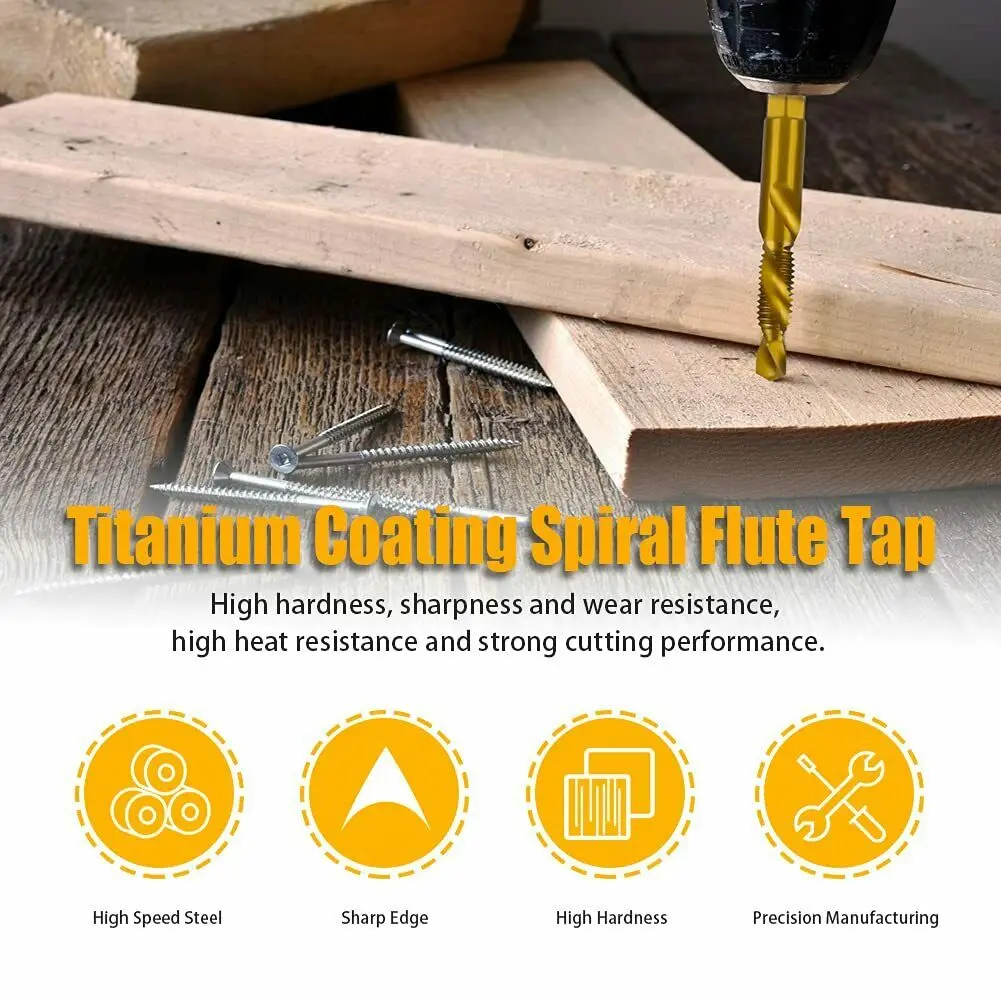 6 шт. М3-М10 комбинированное сверло из быстрорежущей стали с титановым покрытием 1/4