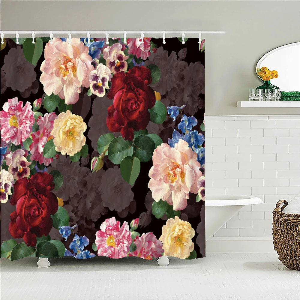 

Waterproof Shower Curtains European Flowers 3d Bathroom Curtains With Hooks Printing Decoration 180*240cm Washable Bath Screen