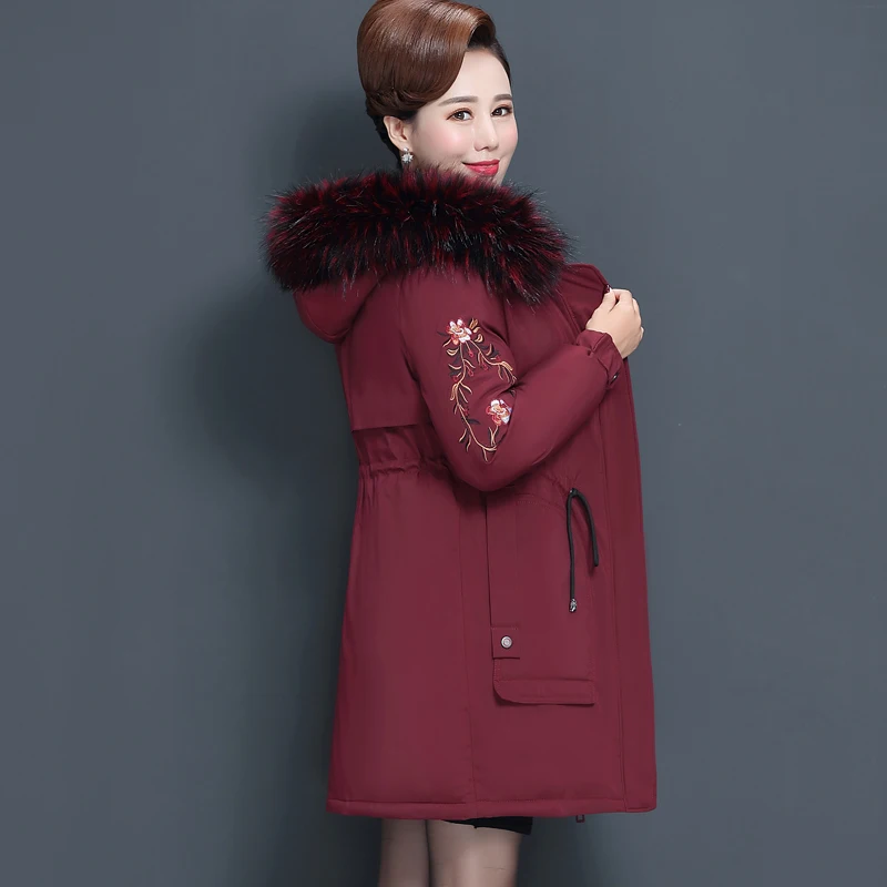 

Middle age clothing New warm Cotton clothing coat Large size 5XL Women's winter jacket with hat fur collar Down cotton clothing