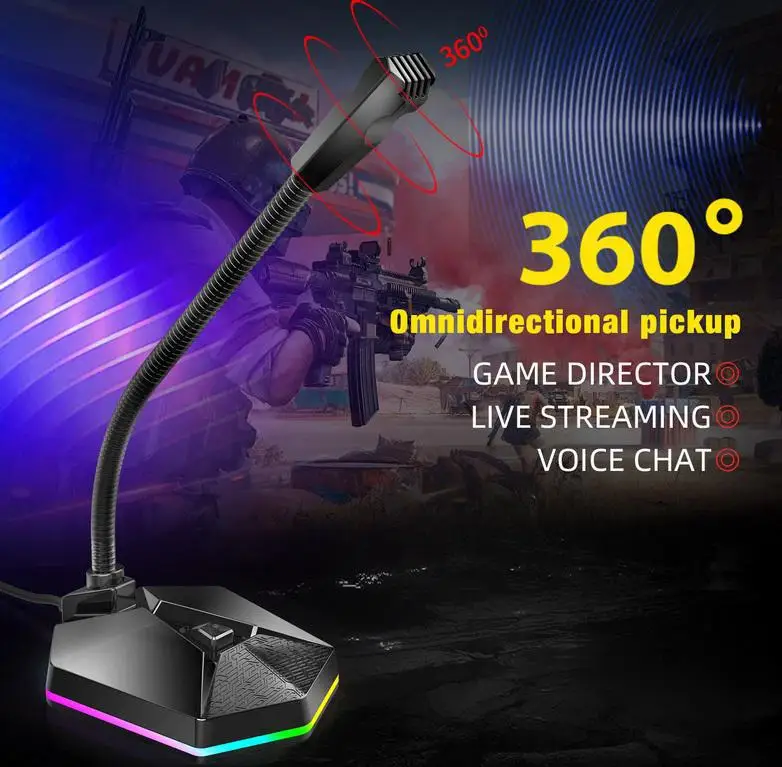 2020 НОВЫЙ USB-микрофон PC Condenser RGB Shiny гибкий вокал записи студии Micro Home Office.