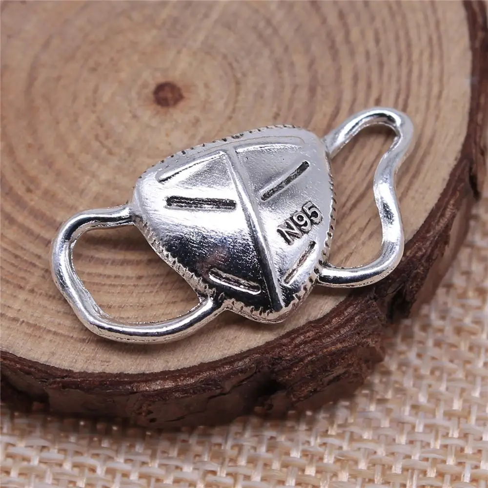 

Handmade Pendants For Jewelry Accessories 10pcs Mask Connector Charms 31x15mm Antique Silver Plated