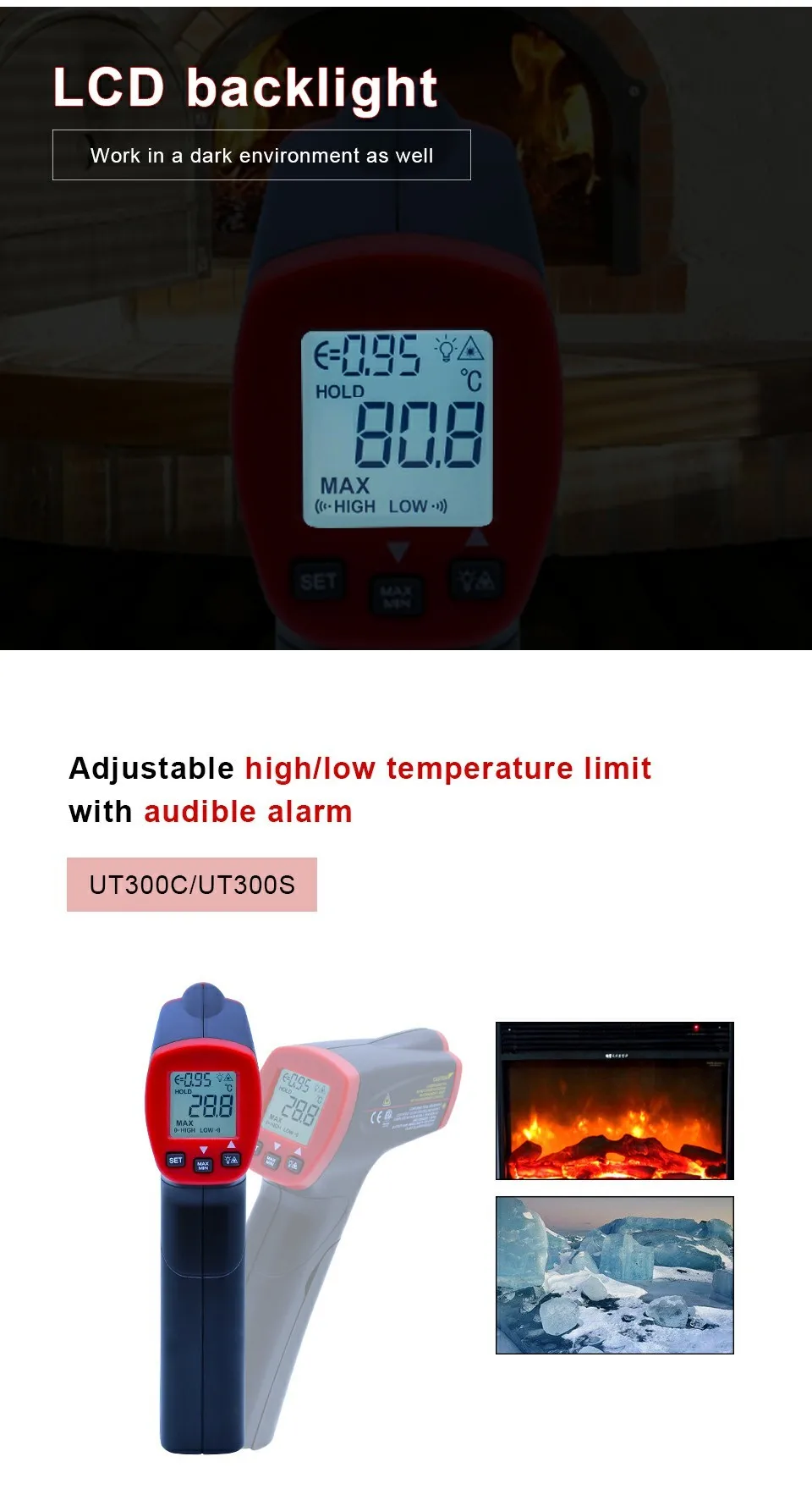 UNI-T UT300A/300C/300 S Бесконтактный лазерный Инфракрасный цифровой Инфракрасный термометр пистолет с ЖК-дисплеем измеритель температуры
