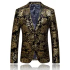 Эксклюзивный золотистый Блейзер, коллекция 2021 года, модный Мужской приталенный костюм, пиджак для вечерние ринки, ночного клуба, приема, банкета, мужское платье большого размера
