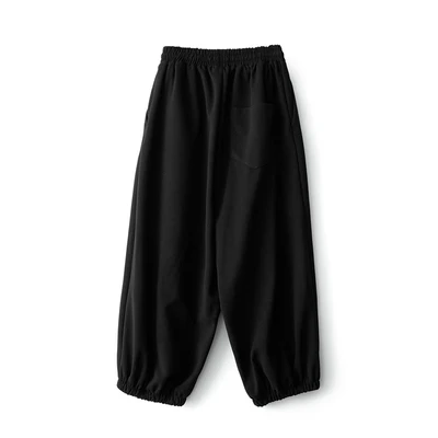 Home-made design dark warm fleece drawstring design straddle pants