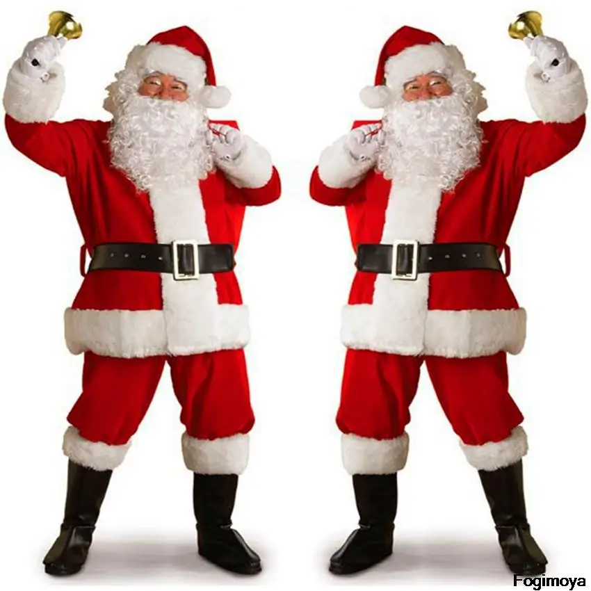 

5pcs Santa Claus Costume Beard Men Cosplay Santa Clothes Fancy Dress In Christmas Costume For Adults set 2021 New Year Red Suit