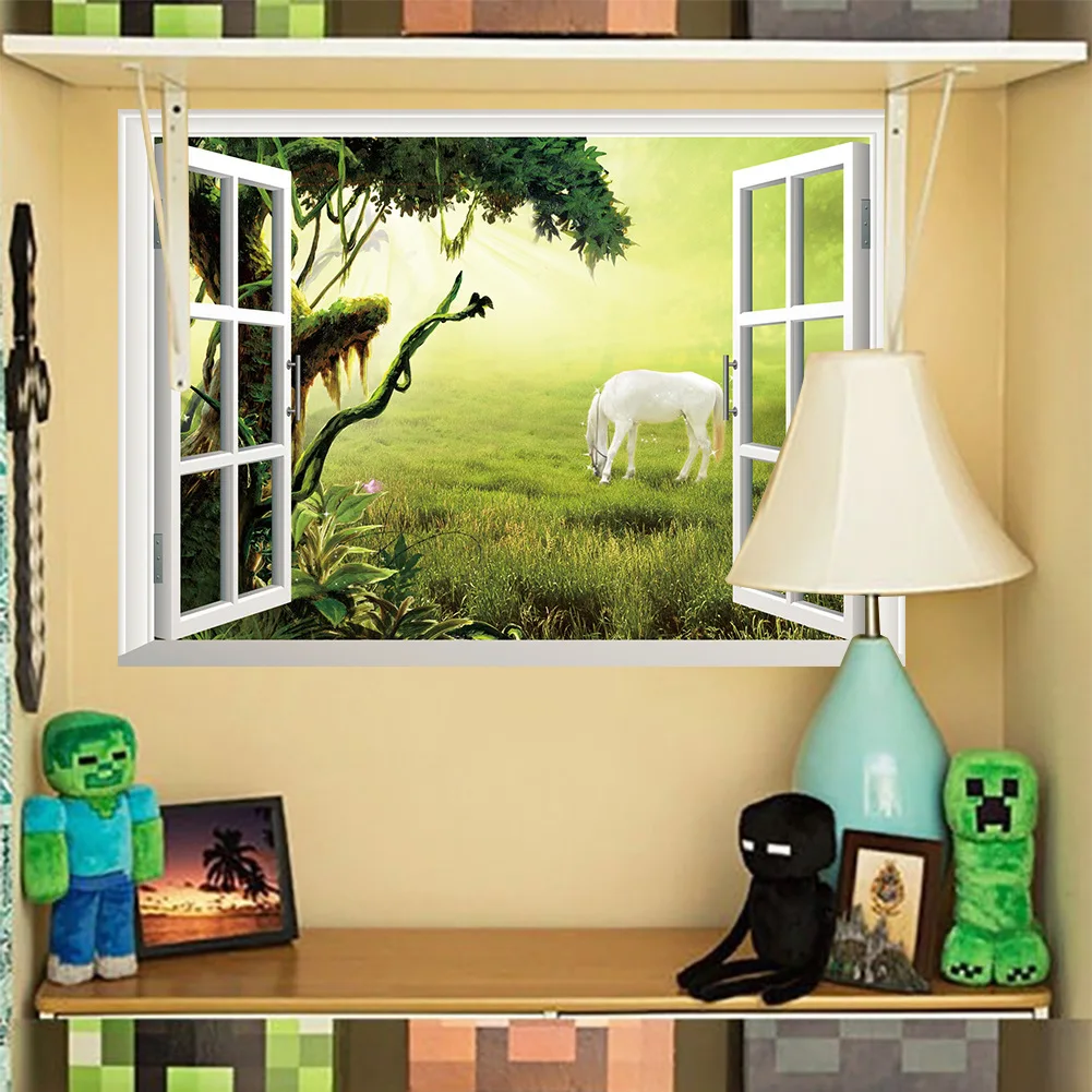 

DIY Cartoon Green Grass, White Horse Wall Sticker Children's Room Home Decor Applique Baby Kindergarten Diy Vinyl Art Mural