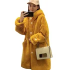 Новинка 2021, зимнее женское плотное теплое плюшевое пальто из искусственного кроличьего меха, Свободное длинное меховое пальто, пальто с капюшоном