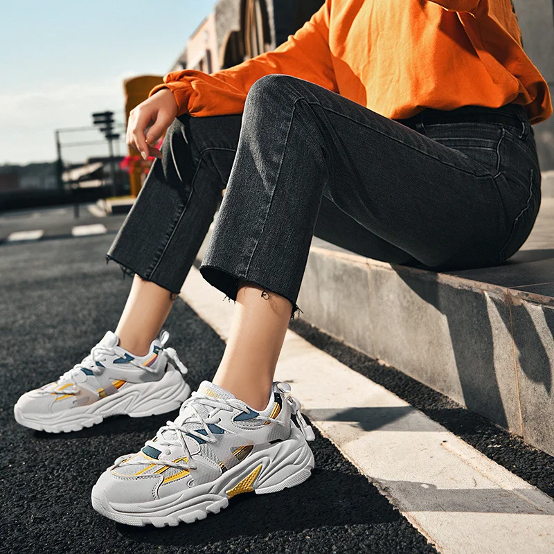 

Men's and women's casual thick soled sports shoes fashion jogging shoes breathable running shoes lace up fitness shoes