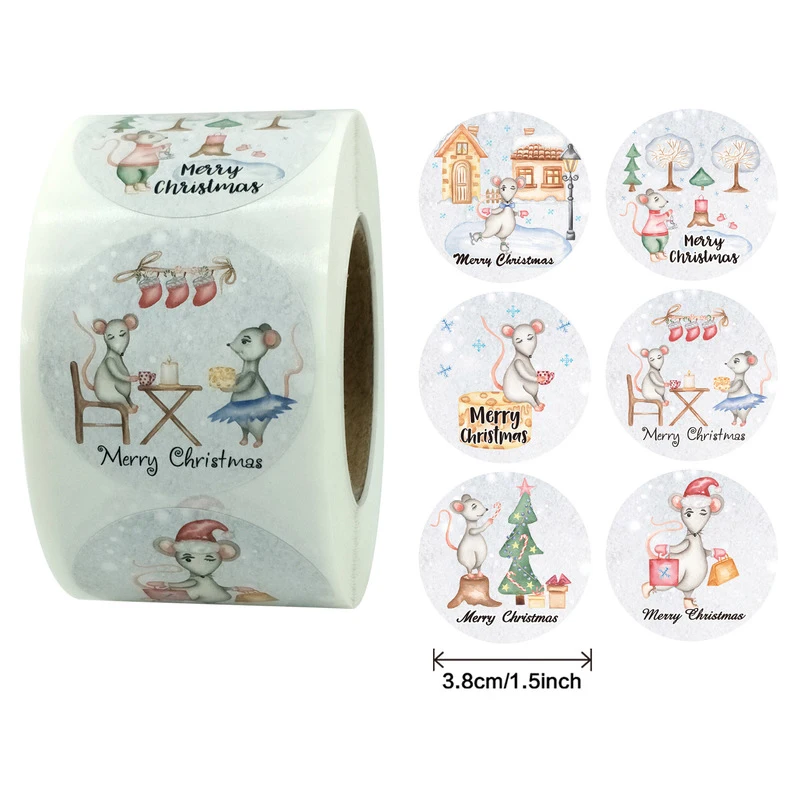 

500pcs Merry Christmas Stickers Mouse Xmas Card Box Package Santa Thank You Label Sealing Stickers Wedding Decor Party Supplies