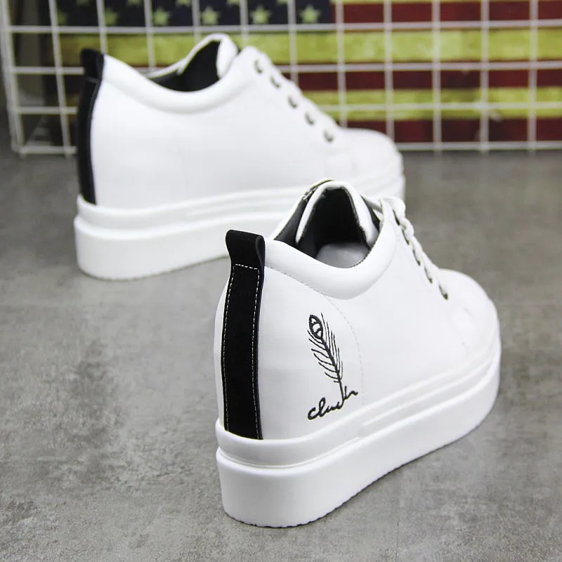Кроссовки женские на платформе 8 см повседневная обувь танкетке белые весна
