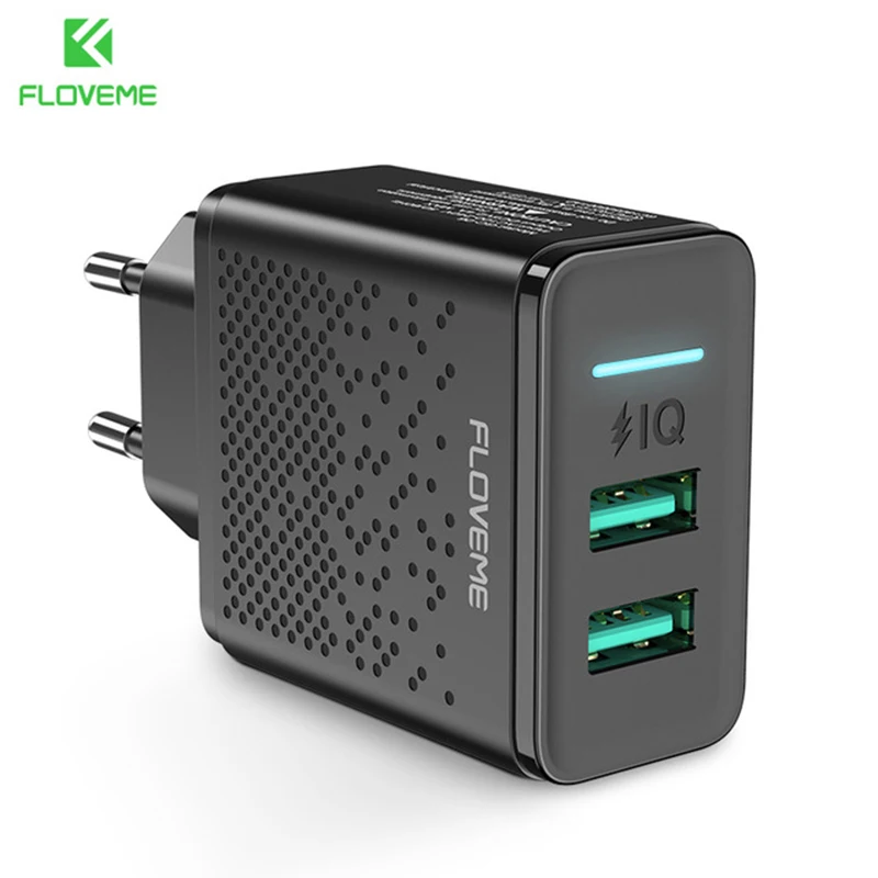 Сетевое зарядное устройство FLOVEME переходное с двумя USB портами 5 В 2 4 А вилкой