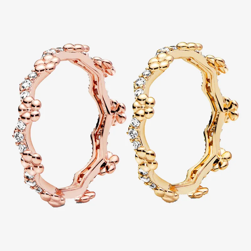 

925 Sterling Silver Pan Ring Rose Gold Sparkle Floret Crown Ring For Women Wedding Party Gift Fashion Jewelry