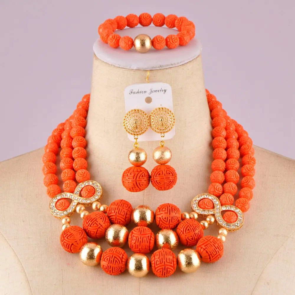Модное ожерелье из оранжевых нигерийских коралловых бусин комплект африканских
