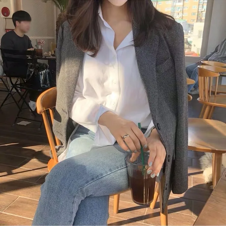 

Polo Shirt Chiffon Slim Women's Blouses New Casual Blouse Fashion Solid Color Buttons Long Sleeve Top Spring/autumn Houthion