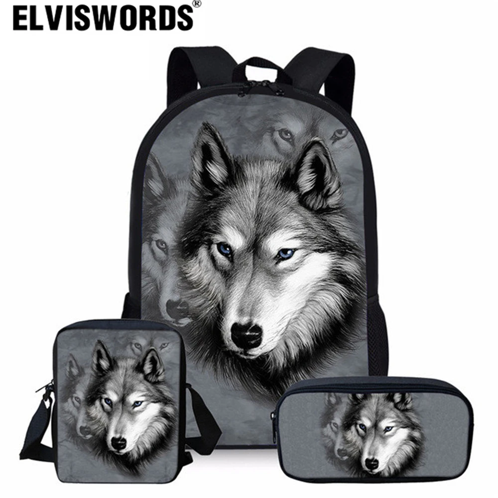 ELVISWORDS 3 шт./компл. Wolf Boys школьные женские и детские сумки детская сумка дорожные