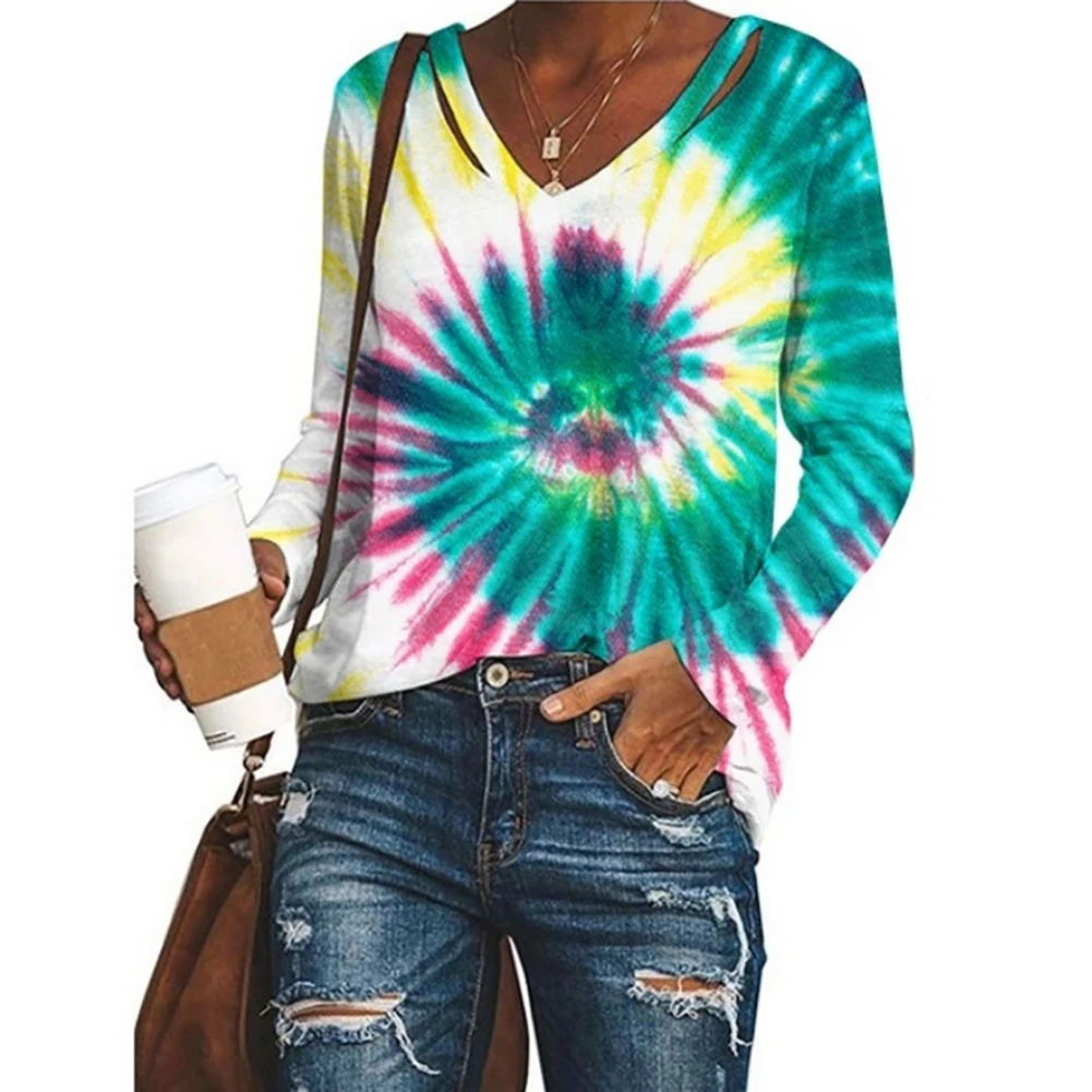 Женская свободная футболка с длинным рукавом и V-образным вырезом | одежда