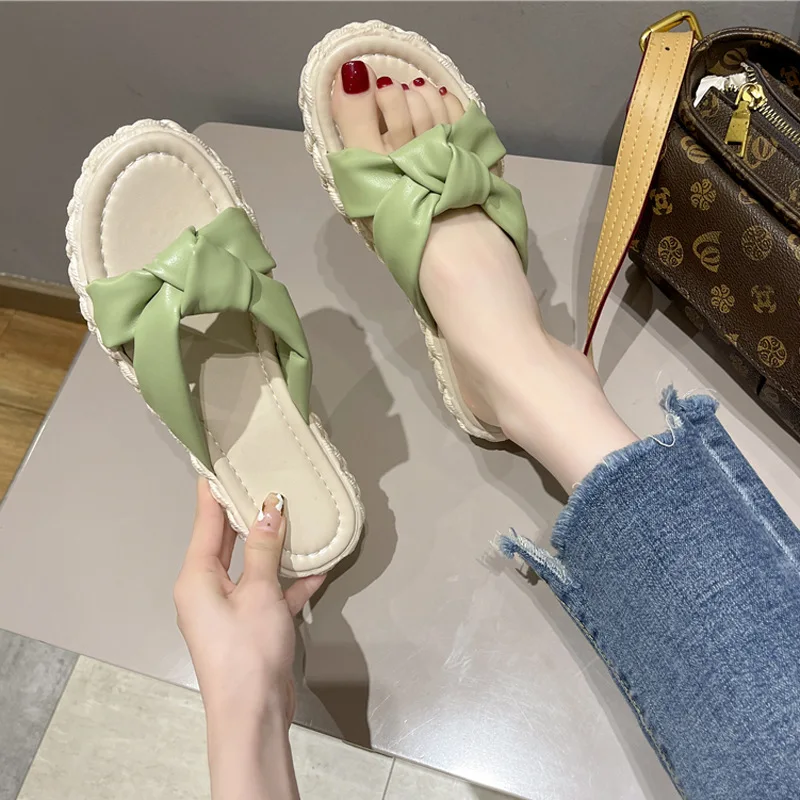 

Новинка лета 2021, сандалии в сказочном стиле с бантом, женские уличные пляжные шлепанцы на платформе, женская мода