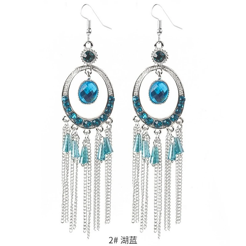 

Ethnic style oval geometric chain Tassel Earrings Bohemian European and American fashion Beach Resort Earrings earings