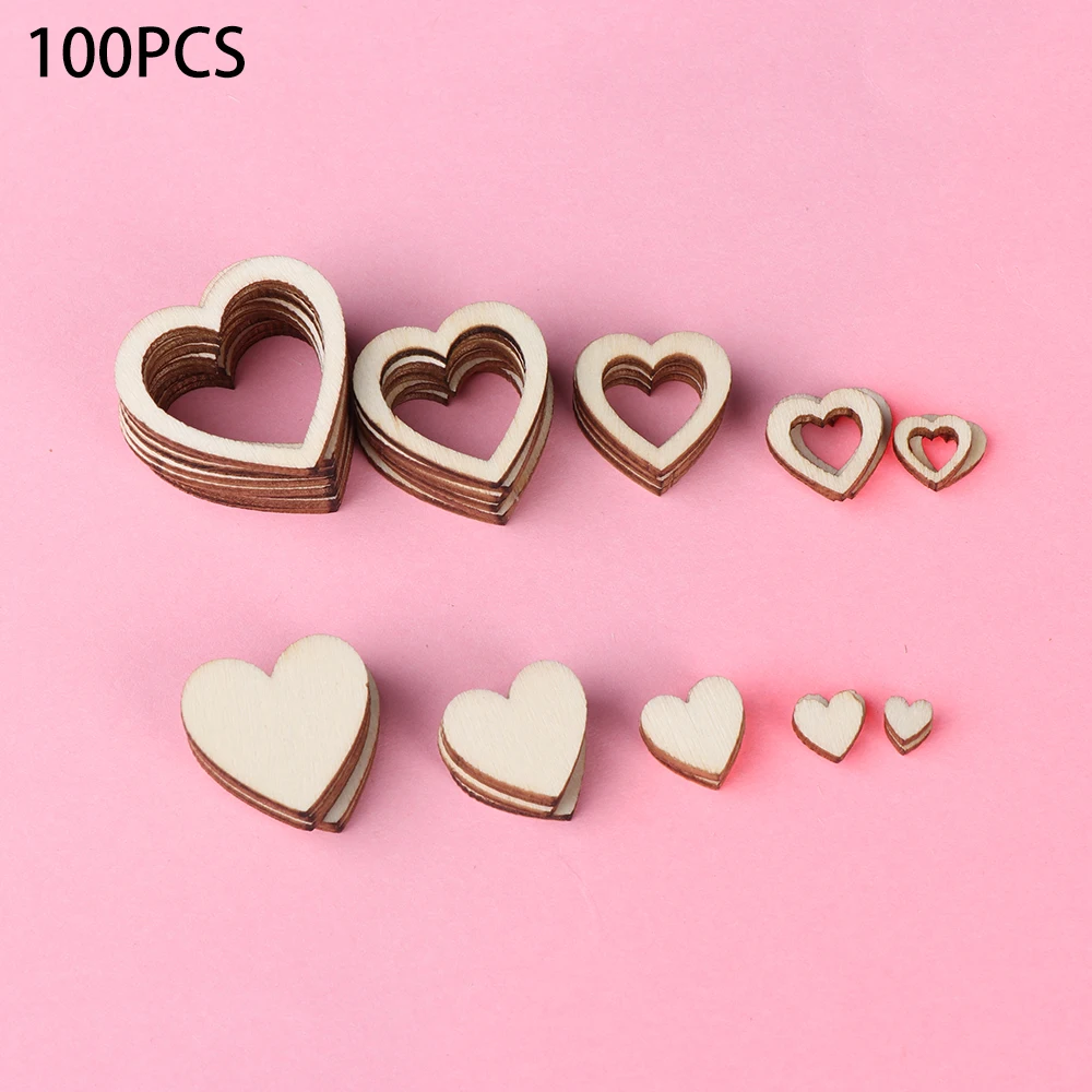 100 шт. новинка модные полое любовное сердце деревянные детали сделай сам лазерное