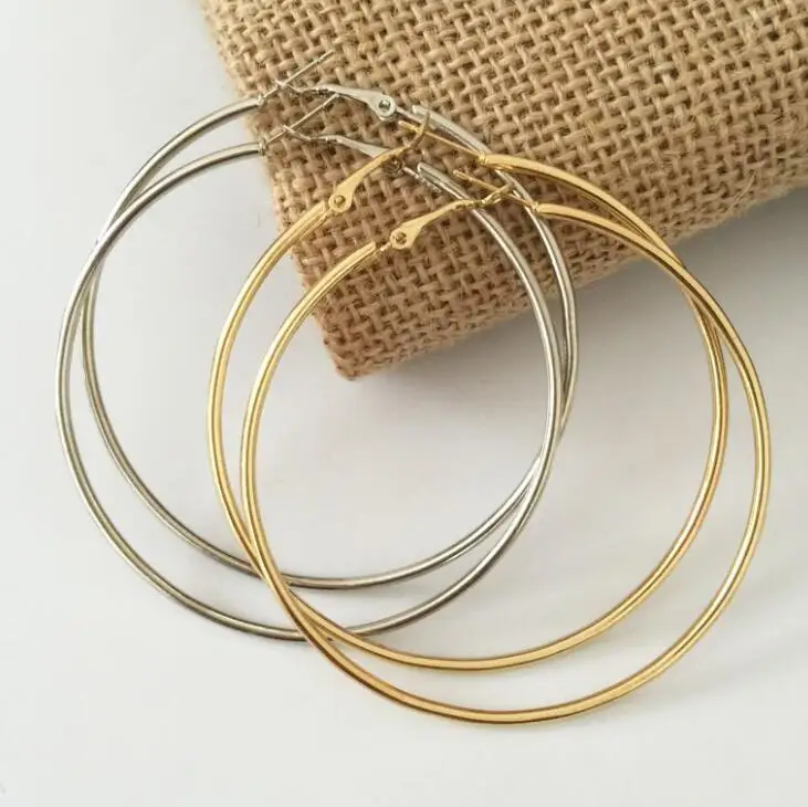 Stainless Steel Jewelry Big Hoop Earrings For Women Men Accessories Ear Ring Gold Silver Color 2.5-10cm Earring Hook Couple Gift