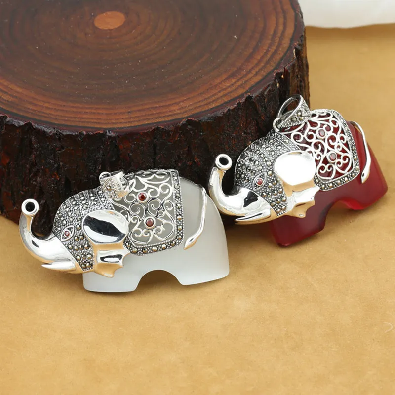 

925 пробы серебряные ювелирные изделия ретро тайские серебряные мужские и женские модные пары марказит инкрустированный опалом Кулон Слон