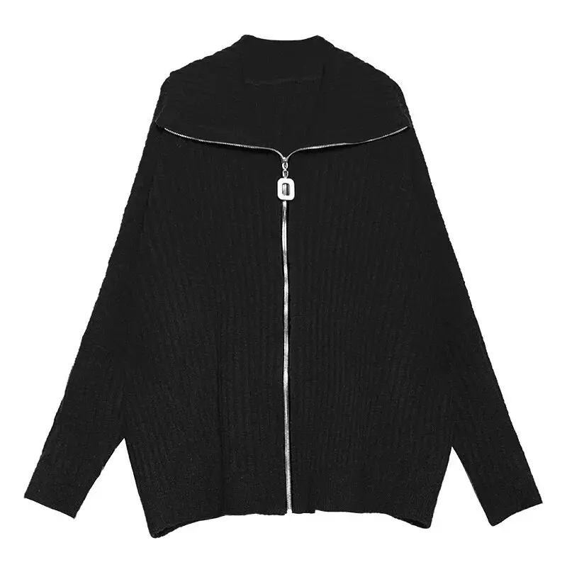 

Women Sweater Long Sleeve Turtleneck Knitted Sweater Loose Long Women Coat Knitting Cardigan Autumn Winter 2020 Black New