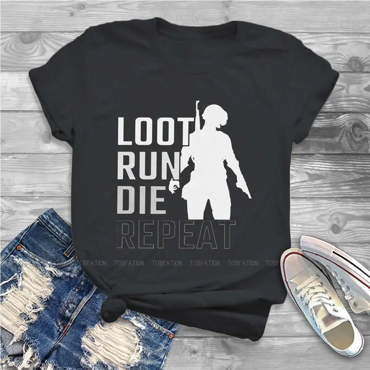 

Loot Run Die Repeat Female Shirts PUBG PlayerUnknown's Battlegrounds Big size Vintage Women Clothes Harajuku Feminine Blusas