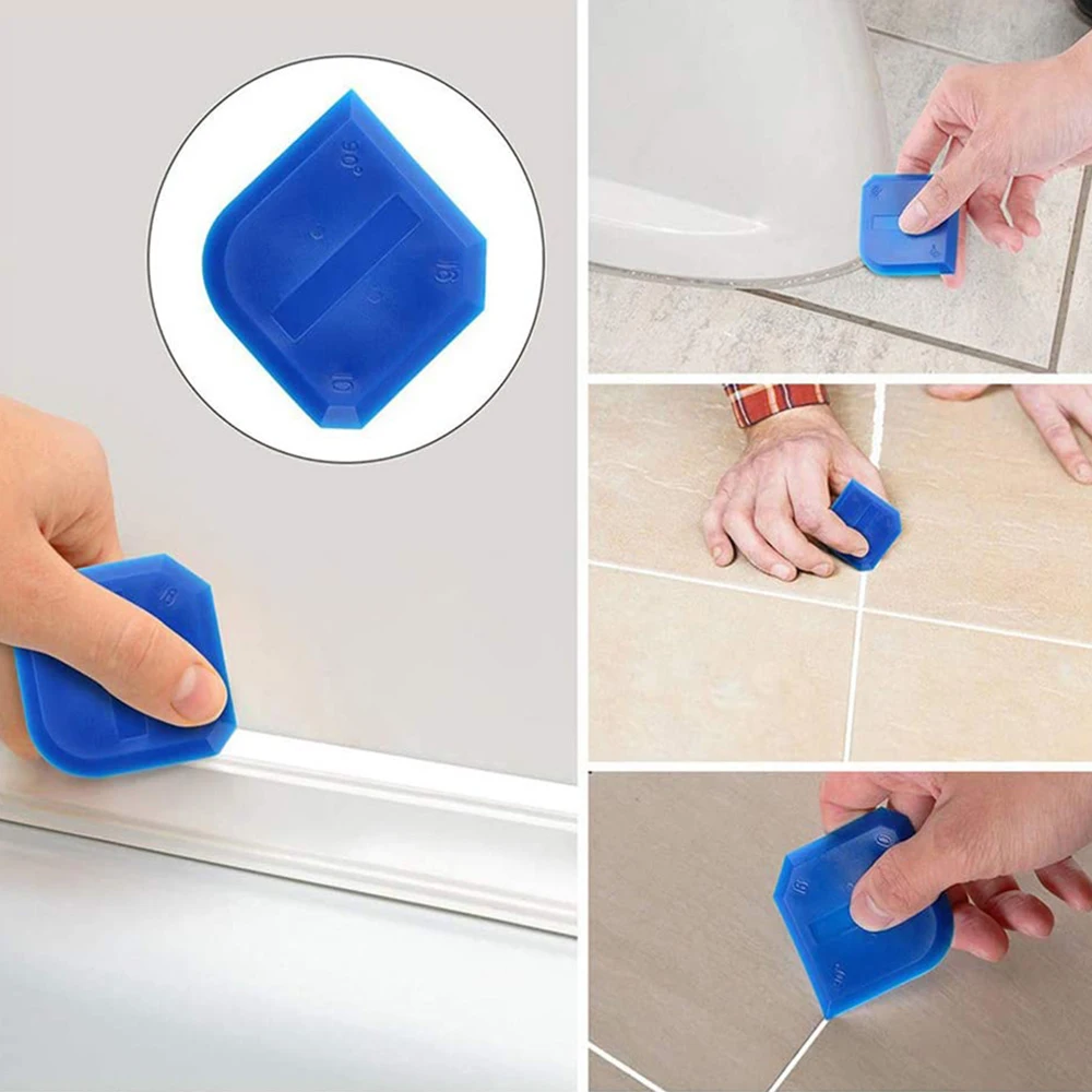 

12 PCS Caulk Remover Tool 3 in 1 Metal Scraper with 6 Silicone Pads Grout Angle Scrapers Brush Sealant Finishing Tools