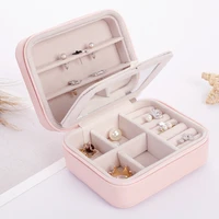 cute style zippered travel jewelry box with makeup mirror necklaces earrings ring multi functional jewellery storage organizer