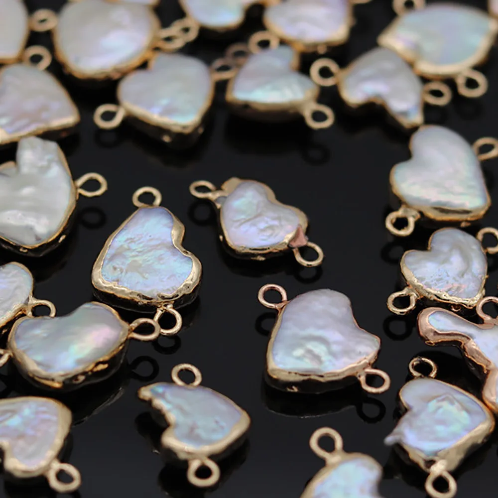 

Natural Pearl Pendants Reiki Heal Heart shape Double hole Connectors for Jewelry Making DIY Necklace Bracelet Accessories