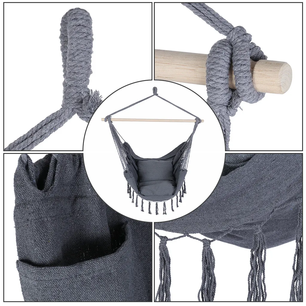 

Swing Chair Seat Patio Tassel Garden Hammock Chair Cotton Rope Hanging Swing Chair Camping Furniture for Out/Indoor [ US Stock]