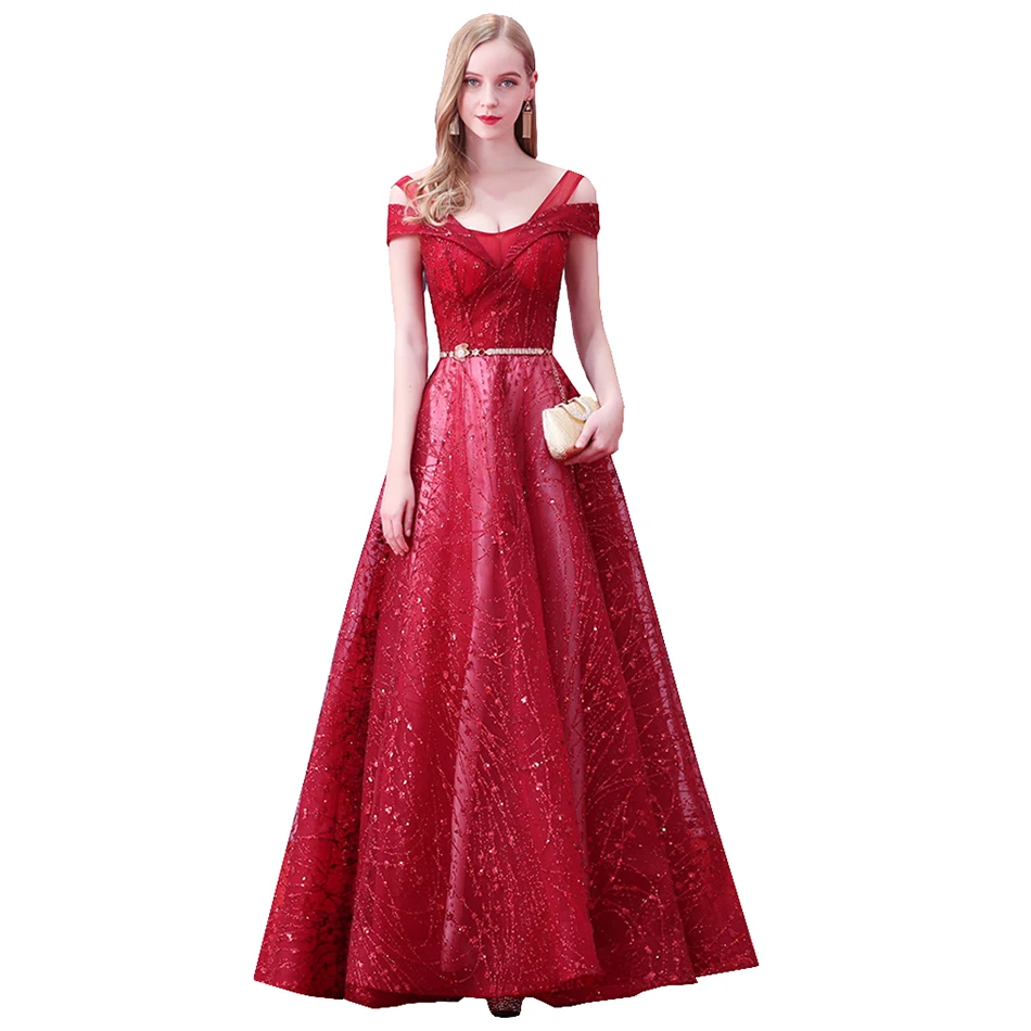 

Женское вечернее платье с V-образным вырезом, красное, синее, черное блестящее платье большого размера с декоративным поясом, 2021