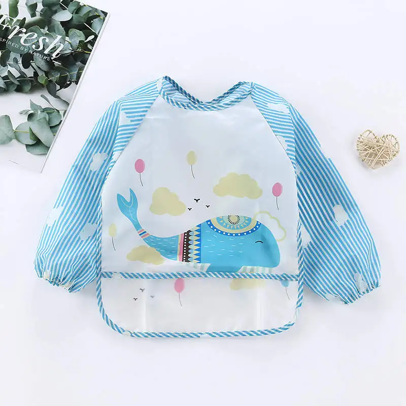 

Balleenshiny Cartoon Animals Baby Stuff Toddler Bandana Bibs Long Sleeve Bib Baby WaterProof Washable Kids Feeding Supplies