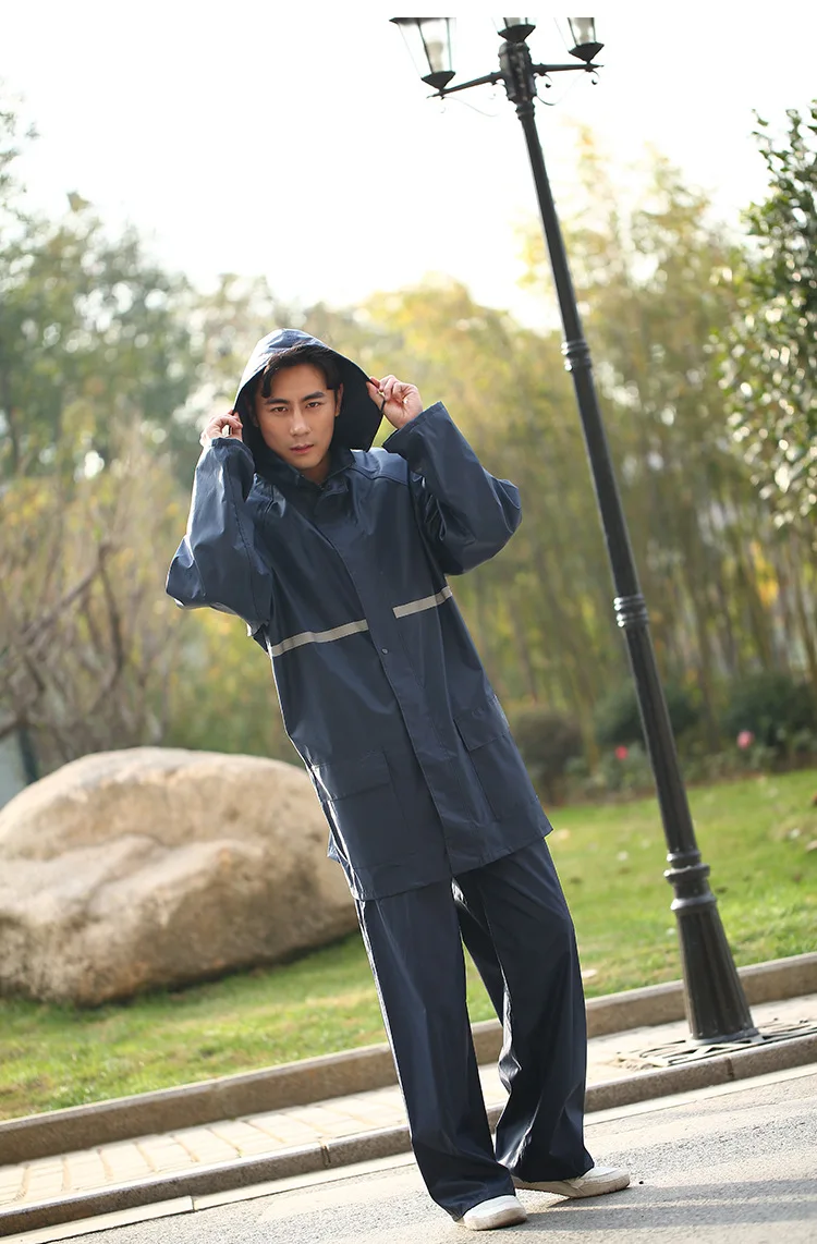 Fashion Reflective Waterproof Rain Coat Suit Motorcycle Brand Men 3 Sizes 420D Oxford Raincoat Quality Rain Wear Pants Coat Set