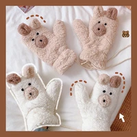 winter warm cartoon little bear plush gloves hanging neck full package cold proof plush thickened gloves lovely ear gloves