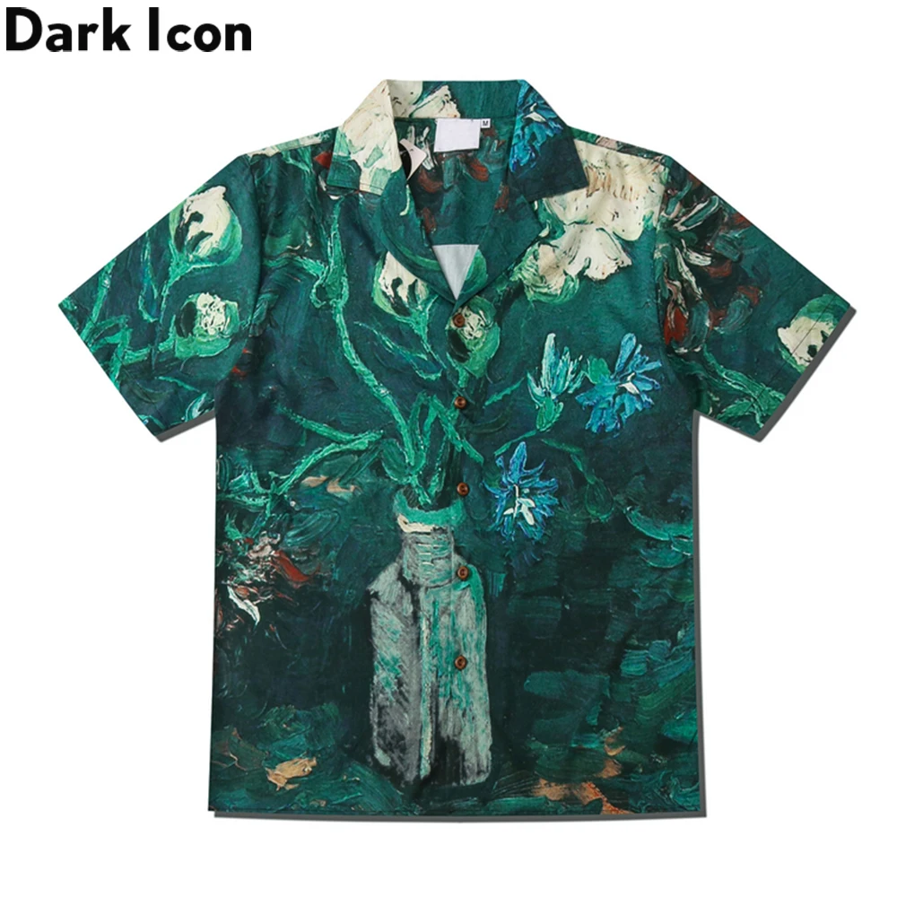 

Dark Icon Oil Painting Vintage Shirts Men Summer Cube Street Men's Shirt Turn-down Collar Shirts for Men