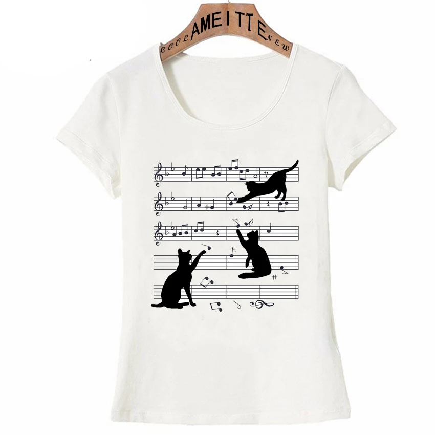 Футболка женская с принтом кошки модный топ рисунком кота музыкальных нот для