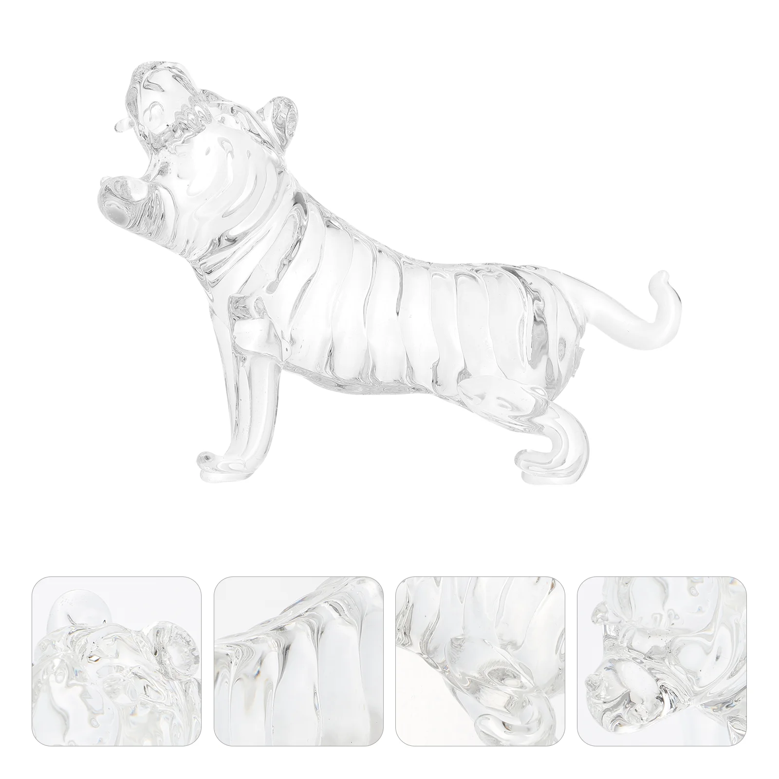 

Glass Tiger Animal Statue Tabletop Ornament Decoration for Home Office Garden