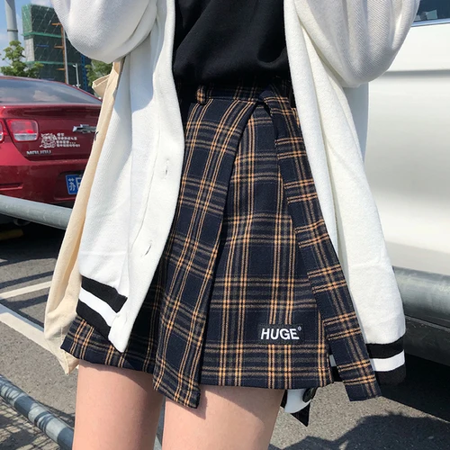 

Fashion All Match Plaid Vintage Irregular High Waist College Wind 2021 New Fashion Female Women Mini Skirts