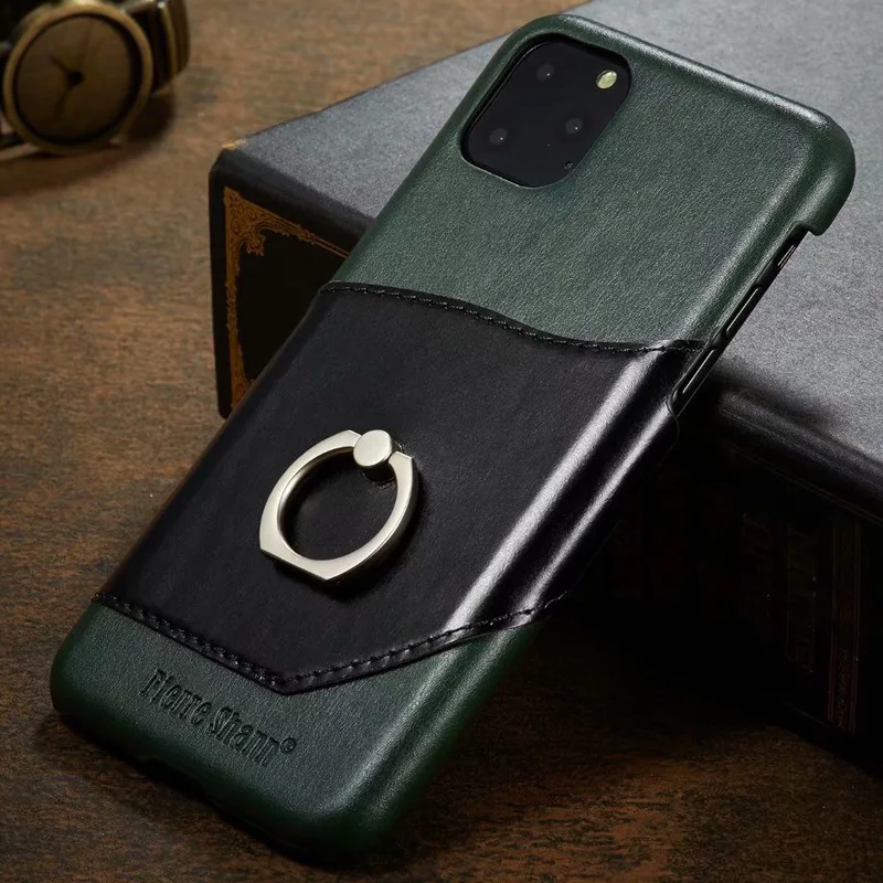 Натуральная телячья кожа чехол для iPhone 11 Pro Max кольцо пальцевый держатель задняя крышка оболочка
