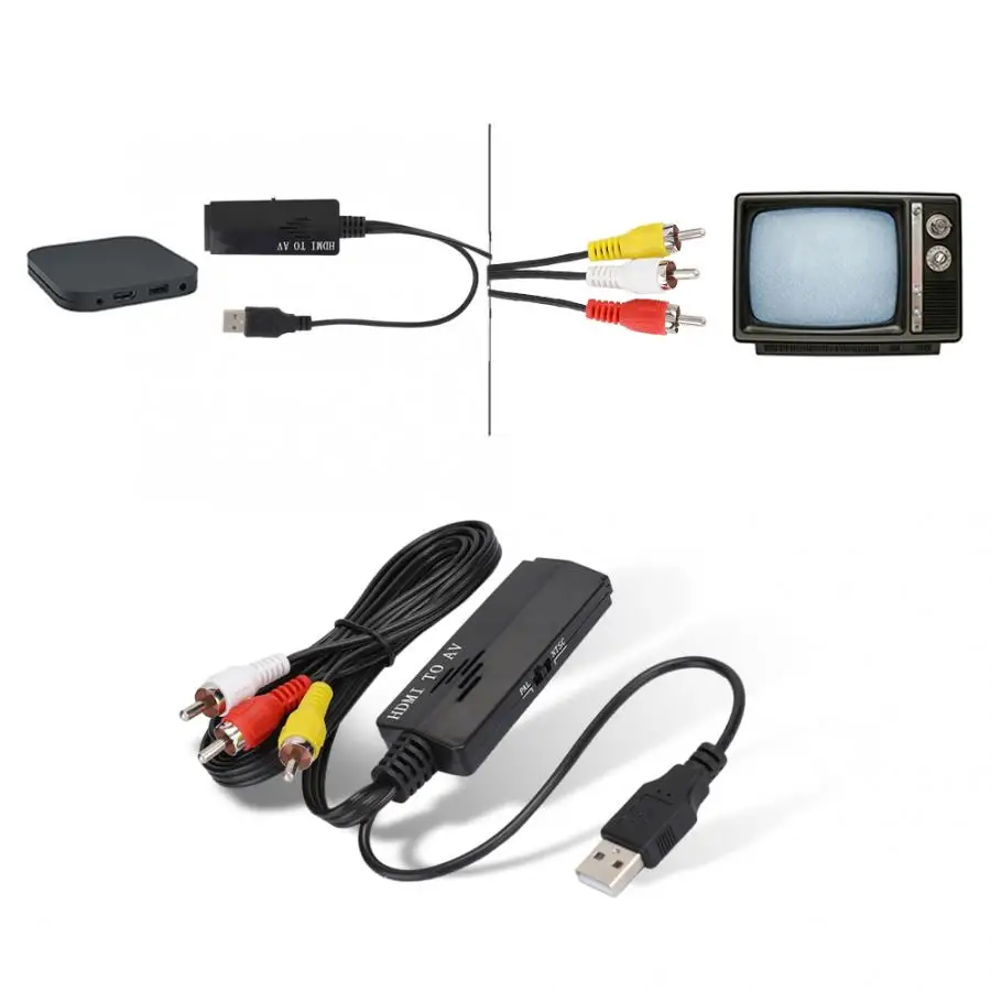 HD HDMI в AV видеоконвертер телеприставка к старому ТВ с кабелем 1 м для DVD/кабельной