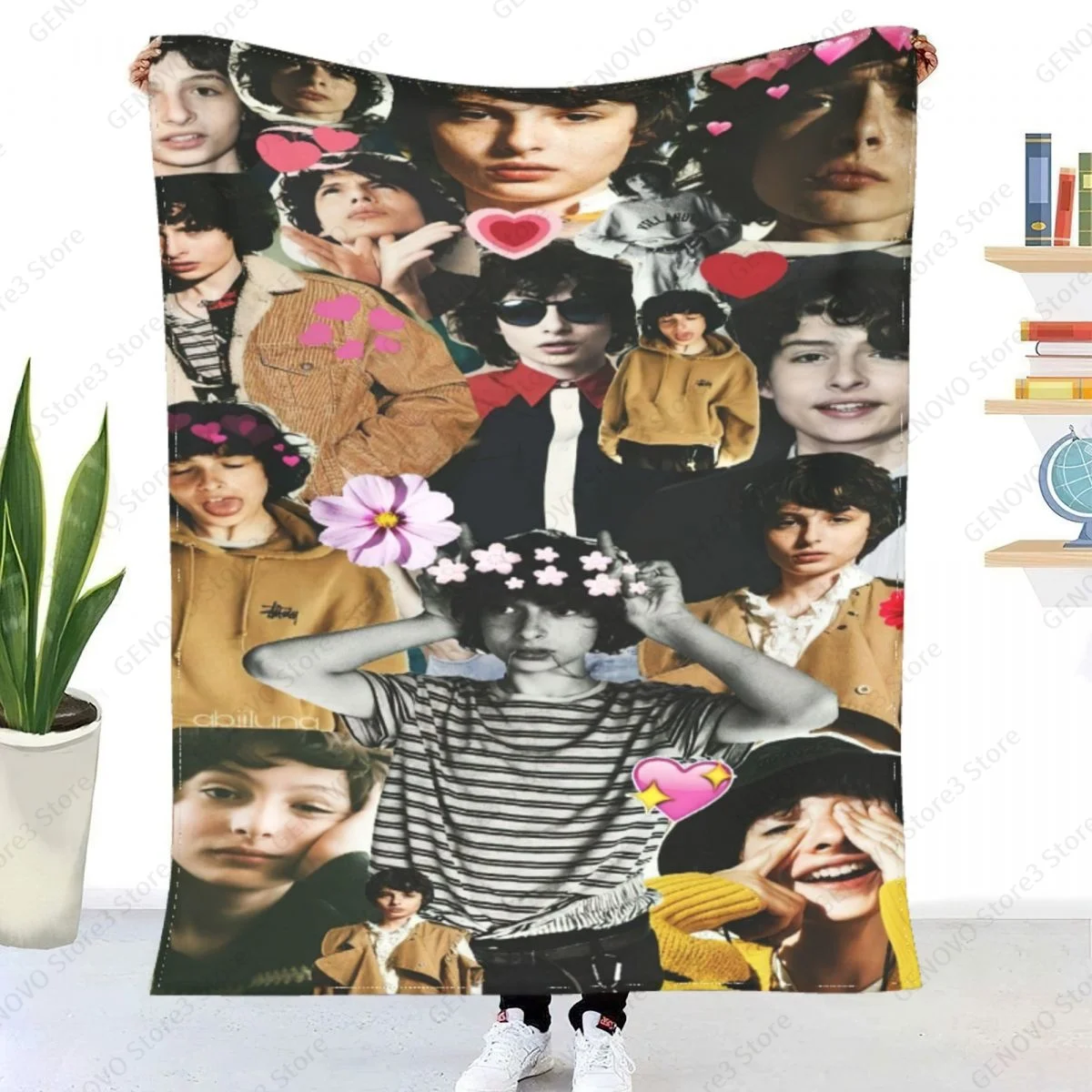 

Finn-Wolfhards Collage Plaid Blanket Coral Fleece Decoration Actor Portable Warm Throw Blankets for Sofa Bedroom Bedding Throws