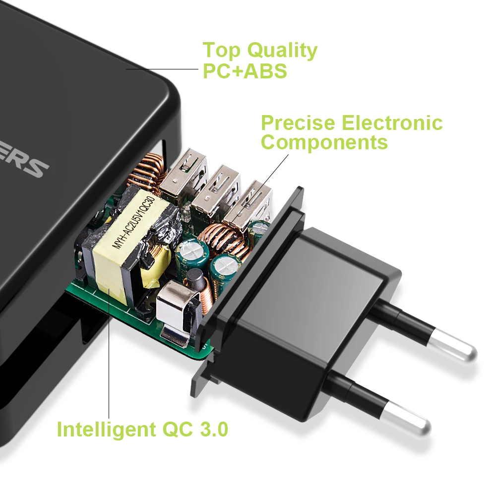 Быстрое зарядное устройство ALLPOWERS QC 3.0 с двумя USB-портами 23W для iPhone Samsung Huawei MacBook Laptop Smartphone