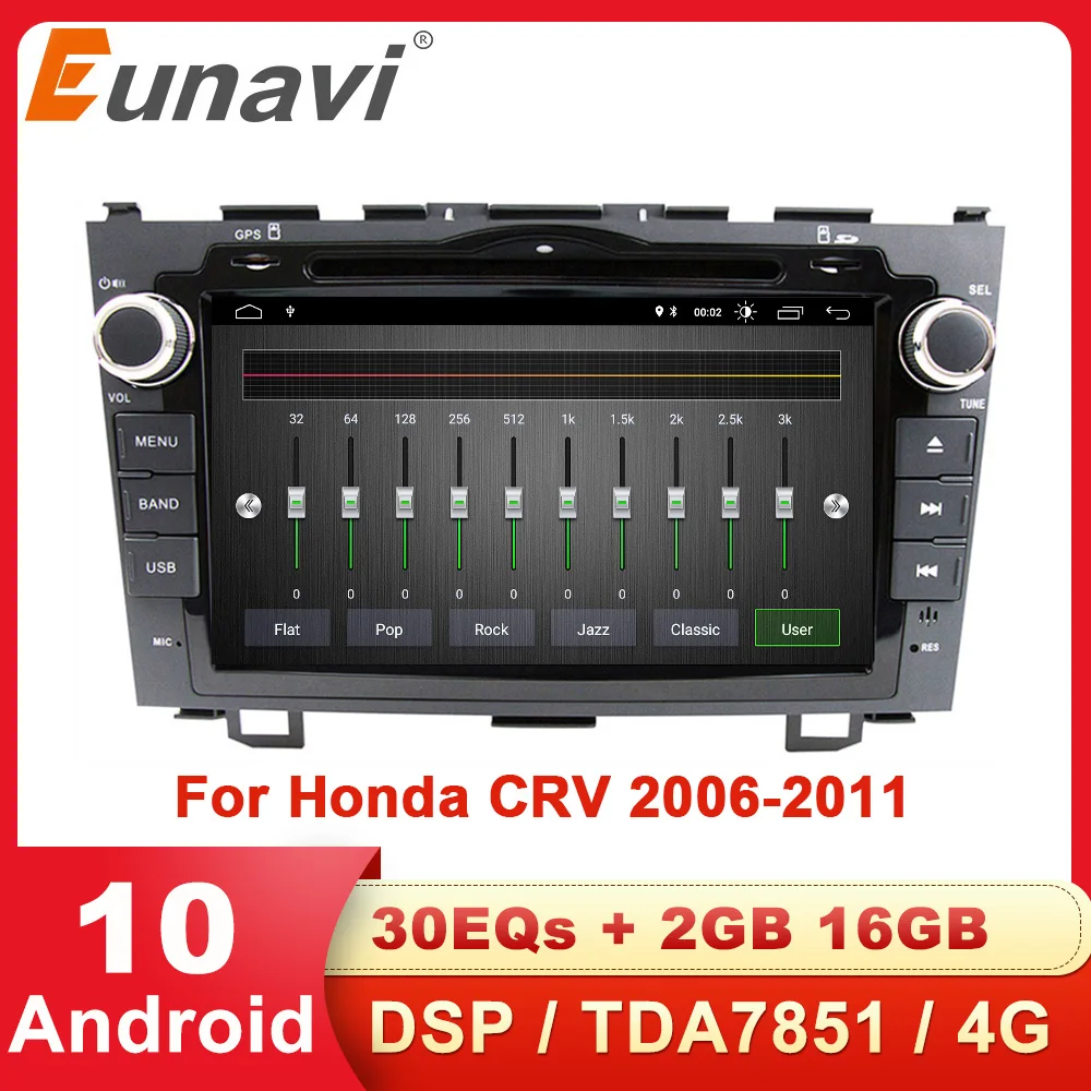 Автомобильный мультимедийный плеер Eunavi система Android 10 2 Din GPS радио DVD для Honda CRV 2006