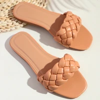women flip flops summer slippers ladies square toe sandals slipper casual beach weave flat shoes female slip on shoe new fashion
