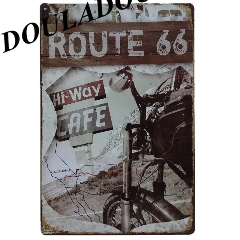 [Douladou] Исторический US Route 66 мотоцикл винтажный металлический жестяной знак бар