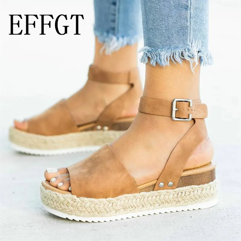 EFFGT Wedges Shoes Women High Heels Sandals Summer Flip Flop Chaussures Femme Platform Plus Size 35-43 K148 | Обувь