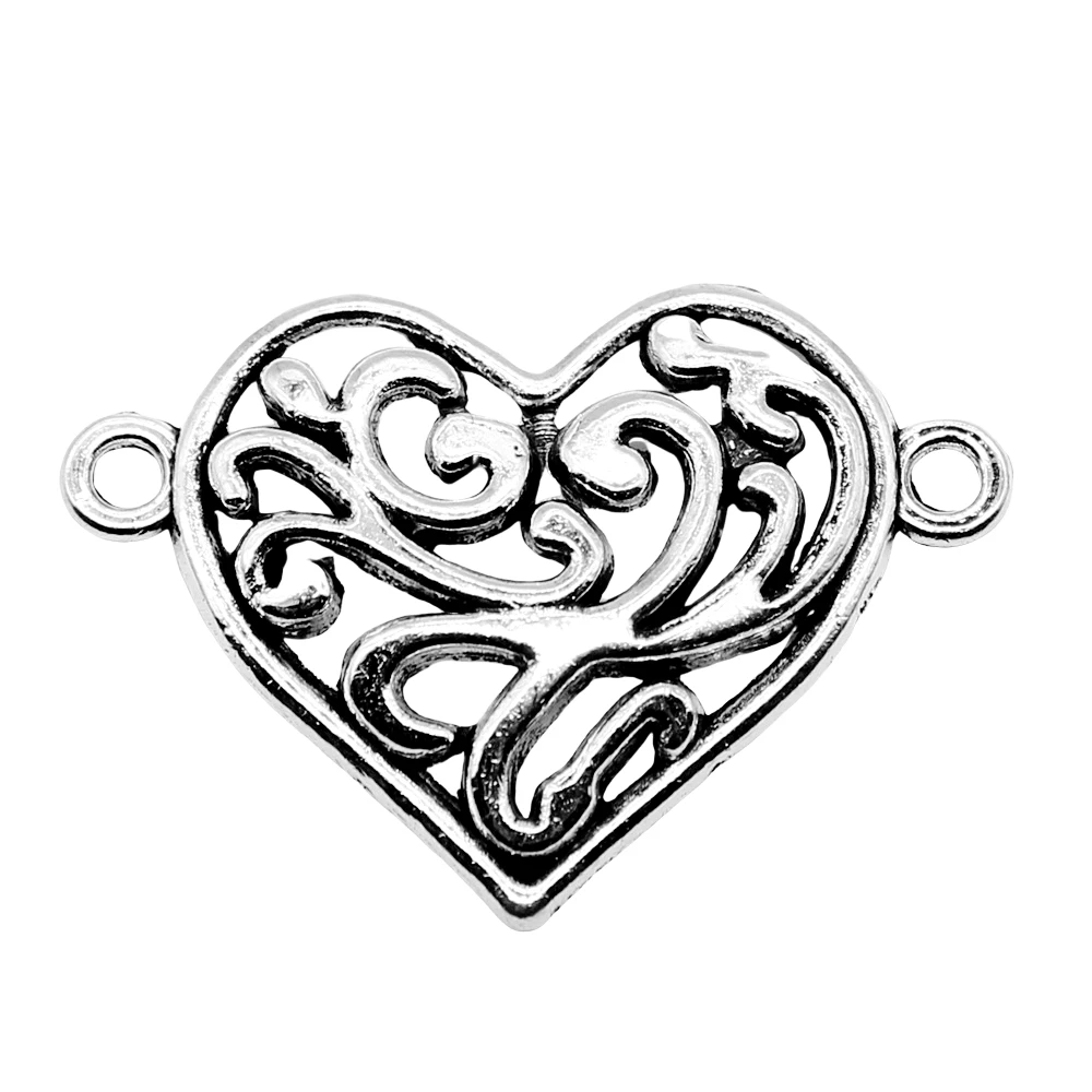 

10Pcs 27x19mm Heart Connector Charms Hand Made Jewelry Findings For Jewelry Making Antique Silver Color Alloy Charms