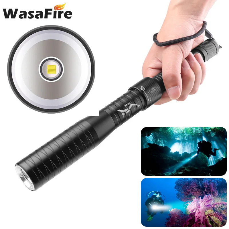 

WasaFire T6 LED Diving Flashlight 2 Modes Multi-function Glare Flashlights Waterproof Diving Hand Lamp Torch With Safety Hammer